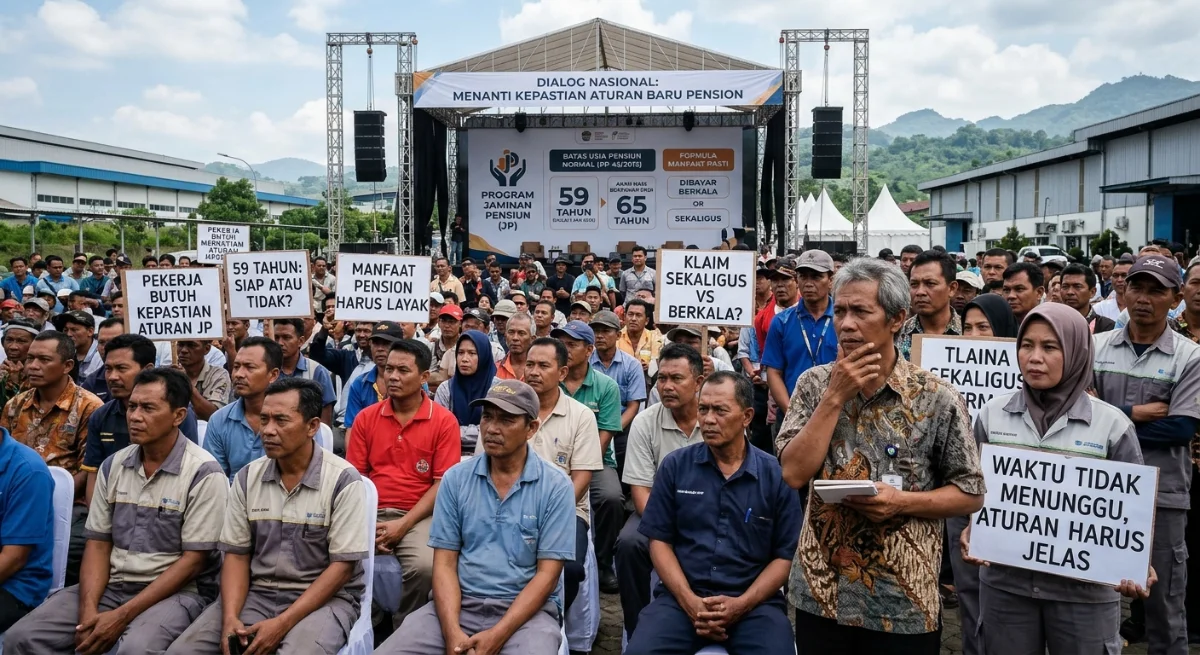 Pekerja menanti kepastian aturan baru mengenai batas usia dan manfaat jaminan pensiun.