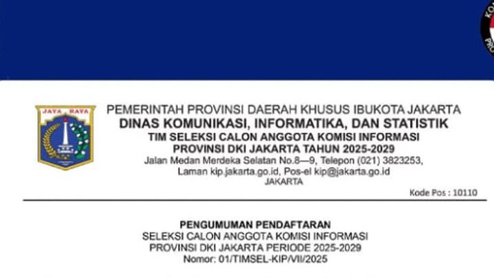 Pemerintah Provinsi DKI Jakarta Buka Pendaftaran Seleksi Calon Anggota Komisi Informasi Periode 2025-2029
