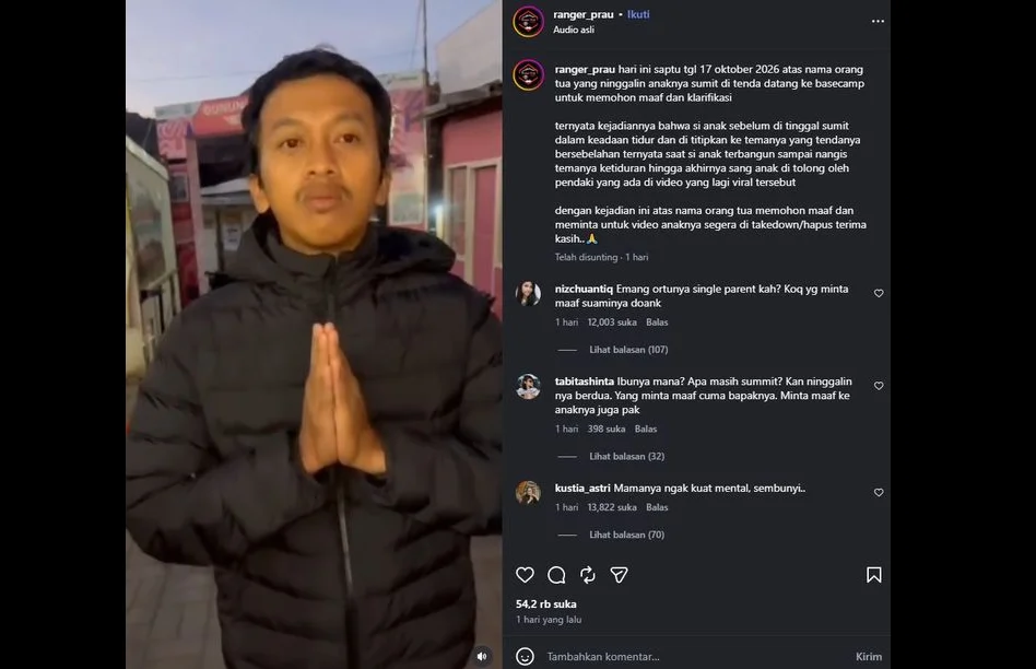 Viral Balita Menangis Sendirian di Gunung Prau, Ayah Akui Lalai Awasi Anak Karena Summit