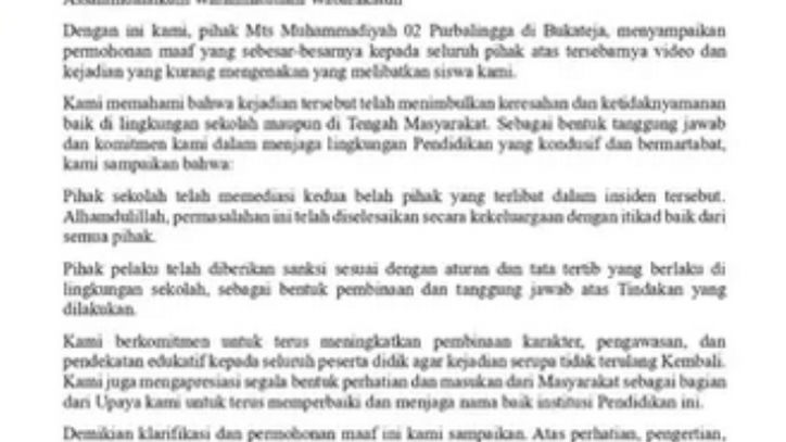 MTs Muhammadiyah 02 Purbalingga Beri Klarifikasi Imbas Kasus Bullying di Sekolah