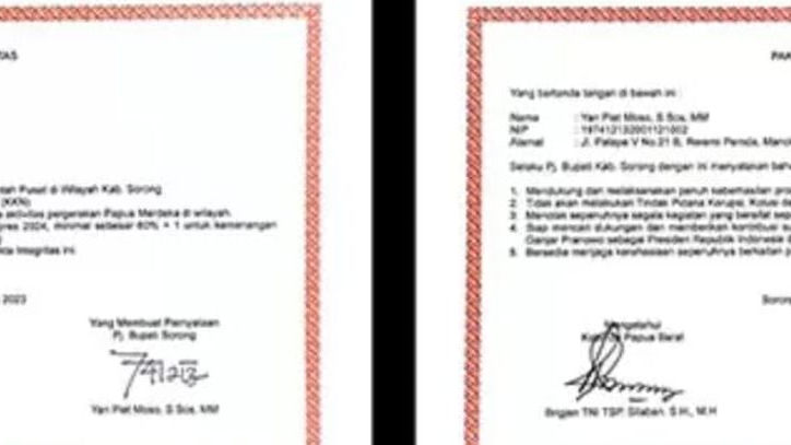 Pakta Integritas Bupati Sorong Diduga Bocor, Isinya Minta Bantuan BIN Menangkan Capres Ini di Pemilu 2024, Bawaslu Monggo Disisir dari Tuan Jenderal