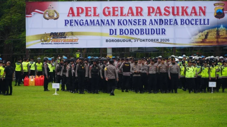 Personel gabungan disiapkan untuk mengamankan konser Andrea Bocelli di kawasan Candi Borobudur, Magelang.