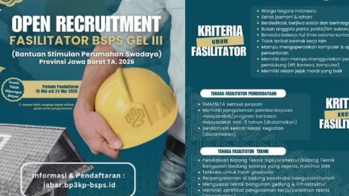 Rekrutmen Fasilitator BSPS Jawa Barat 2026 Dibuka, Kesempatan Emas untuk Wargi Jabar
