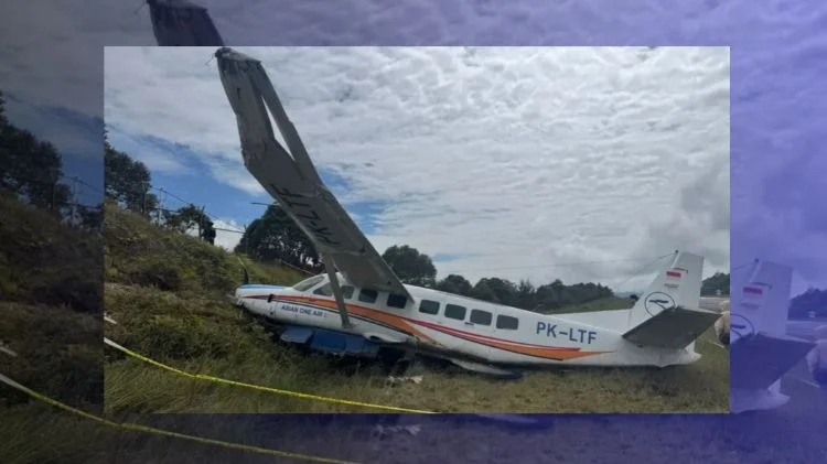 Pesawat Caravan PK-LTF milik Asian One Air mengalami insiden tergelincir saat mendarat di Bandara Bilorai, Papua Tengah.