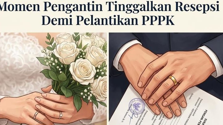 Dua Kebahagiaan Besar dalam Satu Hari! Momen Pengantin Tinggalkan Resepsi Demi Pelantikan PPPK