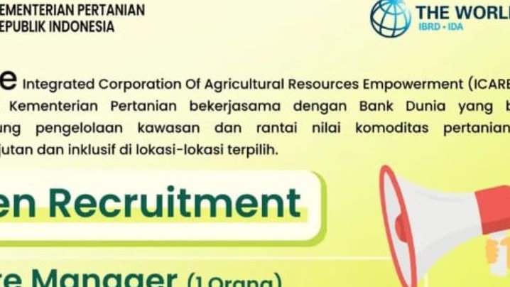 Rekrutmen Kementerian Pertanian Program ICARE 2026 dengan Tawaran Gaji Hingga Rp 7,5 Juta  Dibuka!