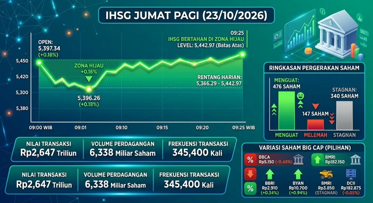 Indeks Harga Saham Gabungan (IHSG) awal perdagangan akhir pekan, Jumat (23/10/2026)