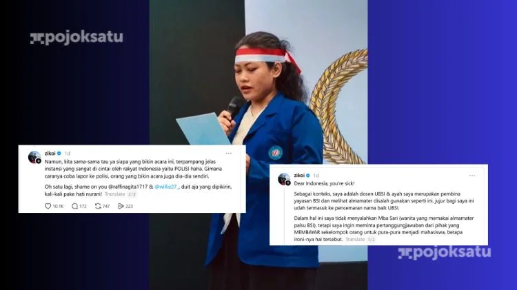 Ziko Harnadi menyampaikan kritik terkait dugaan penggunaan mahasiswa gadungan dalam deklarasi di Bundaran HI.