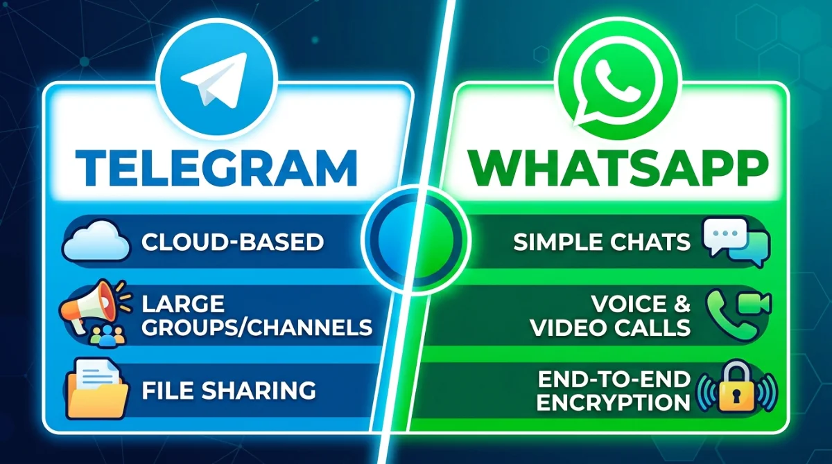 Compare features, benefits, and privacy levels of Telegram and WhatsApp.