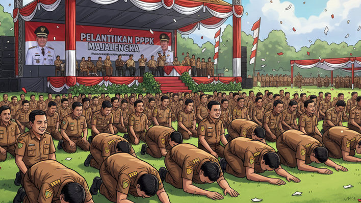 Pemandangan Haru di Majalengka, Ribuan PPPK Kompak Sujud Syukur Usai Dilantik