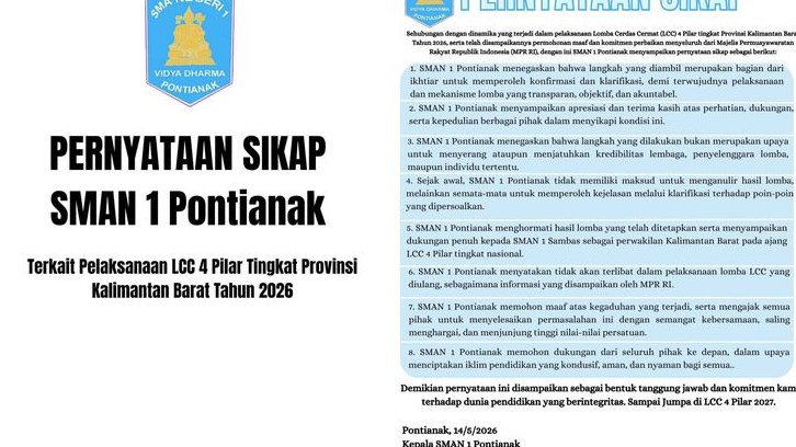 SMAN 1 Pontianak Tegas Tolak Final Ulang LCC 4 Pilar, MPR Hormati Sikap Sekolah