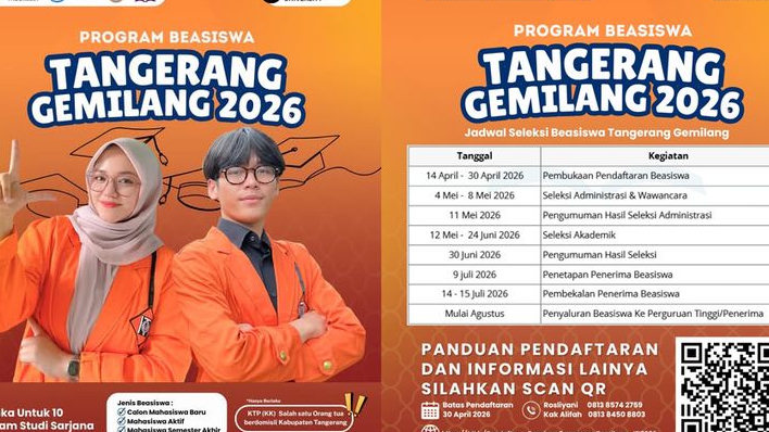 Beasiswa Tangerang Gemilang 2026 Dibuka, Kuliah Gratis Sampai Lulus dan Biaya Hidup Ditanggung