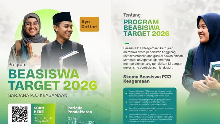 Beasiswa Target S1 PJJ 2026 Dibuka, Kuliah Gratis untuk Guru Madrasah dan Ustadz hingga 48 Bulan