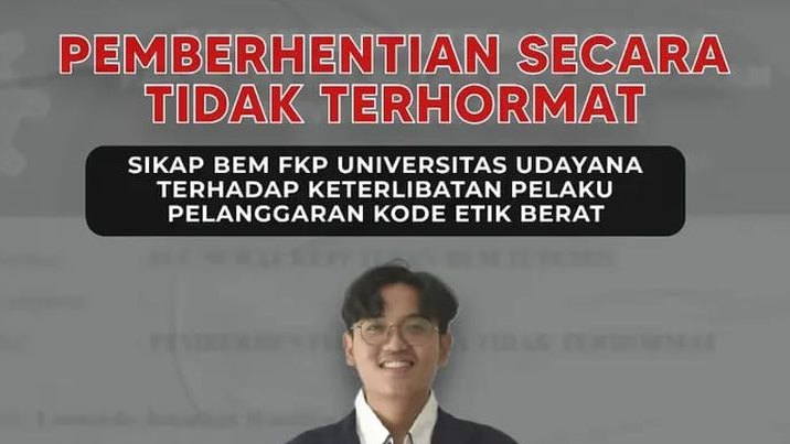 Terlibat dalam Bullying Timothy Anugerah Saputra, BEM FKP Unud Resmi Pecat sang Wakil Ketua