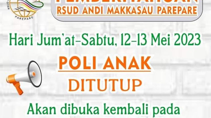 RSUD Andi Makkasau Parepare Umumkan Layanan Poli Anak Tutup Sementara