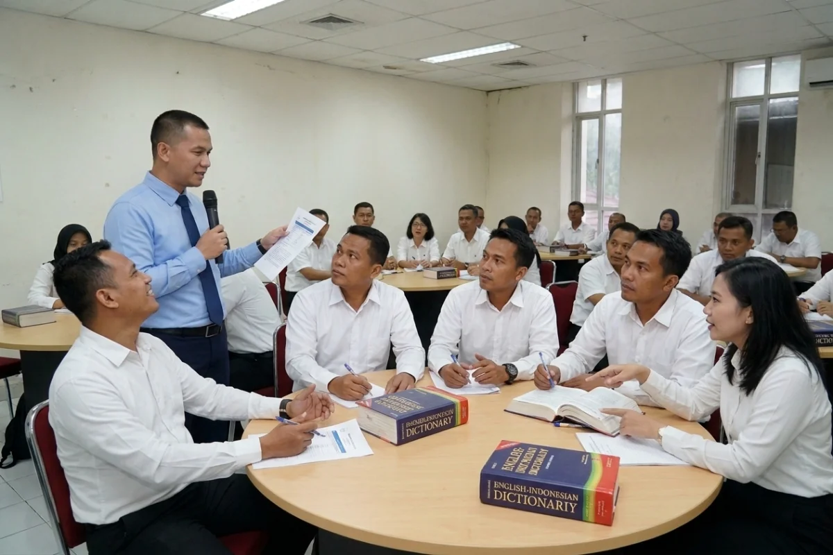 Ilustrasi. Pelatihan bahasa Inggris. Mendikdasmen menyampaikan rencana pelatihan guru SD untuk mempersiapkan penerapan Bahasa Inggris sebagai mata pelajaran wajib. (Foto: AI/Rizq Azzahra)