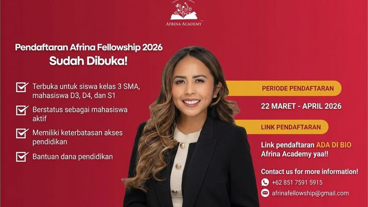 Afrina Scholarship Dibuka, Beasiswa S1 untuk Mahasiswa dan Siswa Kelas 12 dengan Bantuan UKT Penuh