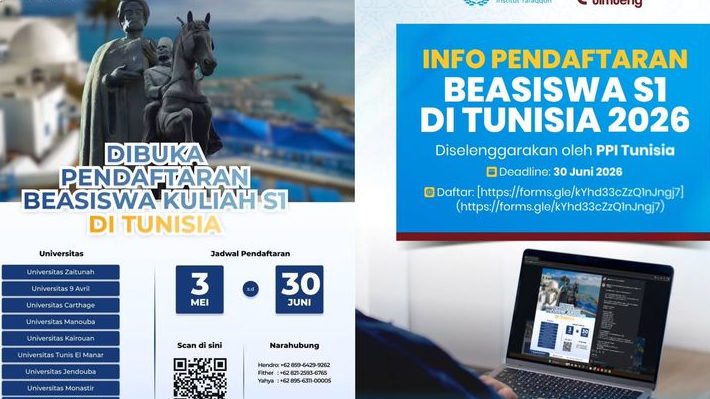 Beasiswa S1 Tunisia Dibuka! Gratis Kuliah di 9 Kampus, Daftar Sampai 30 Juni 2026