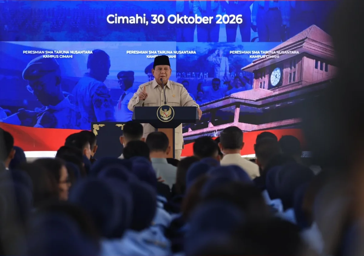 Presiden Prabowo Subianto saat meresmikan SMA Taruna Nusantara Kampus Cimahi, Jawa Barat.
