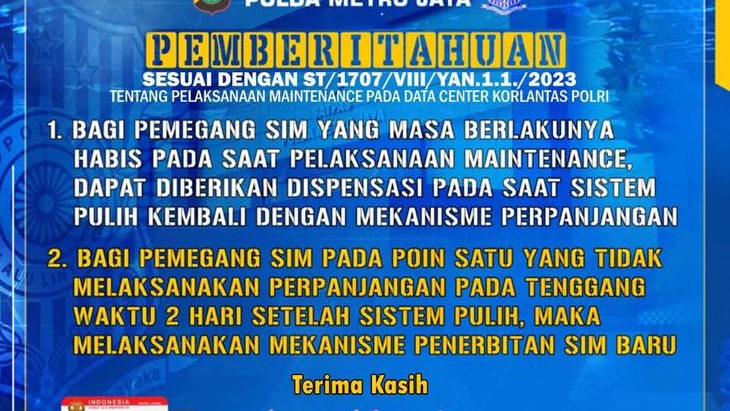 Sedang Maintenance, Layanan Perpanjangan SIM di DKI Jakarta Belum Beroperasi