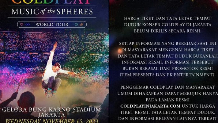 Harga Tiket Konser Coldplay Beredar Luas, Promotor Marah Besar : Bukan Informasi Resmi