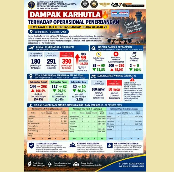 Karhutla di Kalimantan Ganggu 390 Penerbangan, Jarak Pandang Bandara Cuma 50 Meter