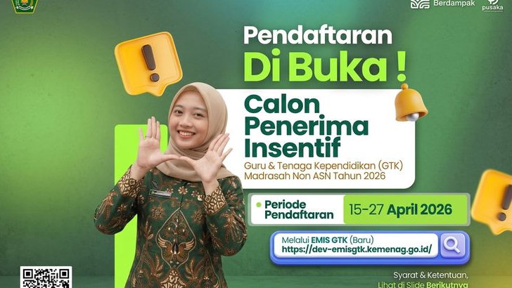 Insentif GTK Madrasah Non-ASN 2026 Resmi Dibuka, Simak Syarat dan Cara Daftarnya!  Penulis: