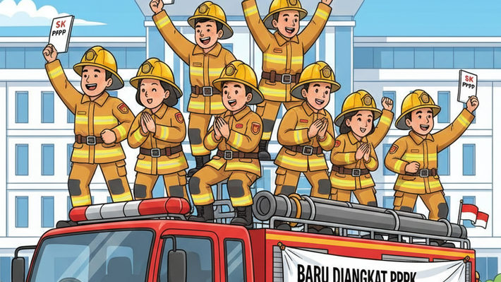 Baru Diangkat PPPK, Personel Damkar Selebrasi di Atap Truk Pemadam! Viral di Sosial Media