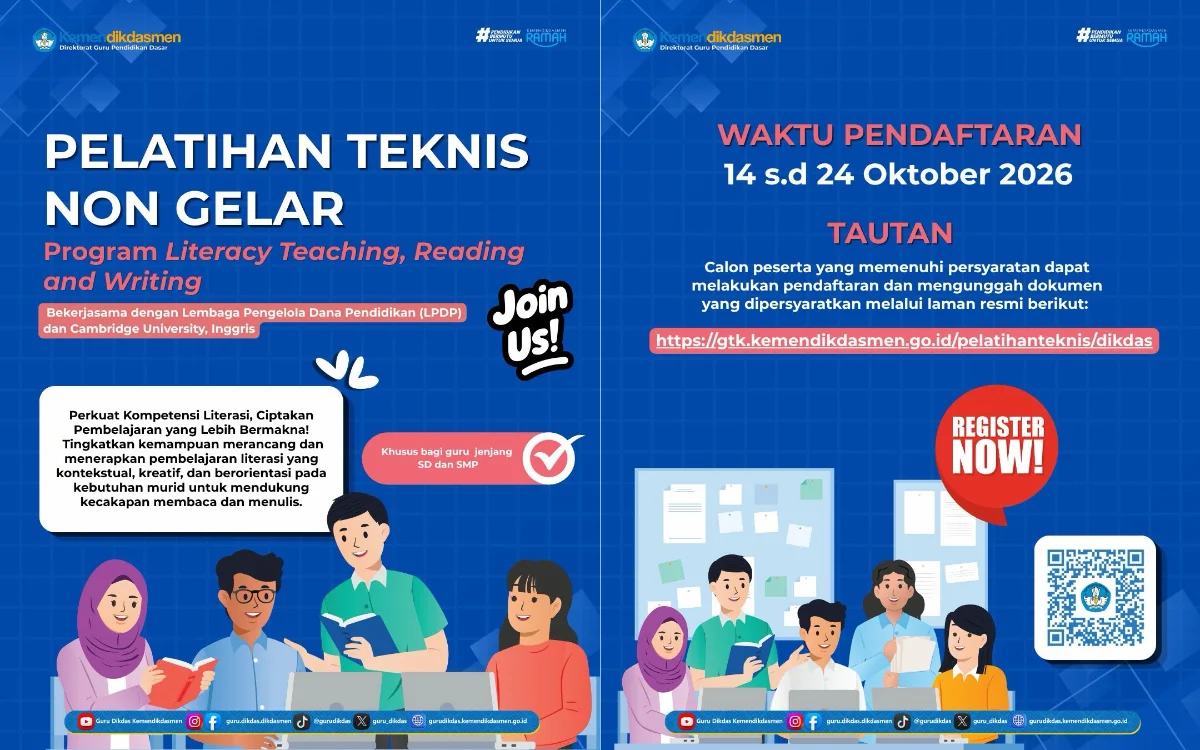 Kemendikdasmen, LPDP, dan Cambridge Buka Beasiswa Pelatihan Literasi Guru SD-SMP, Ini Syaratnya