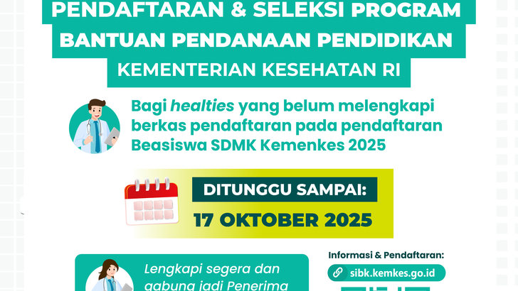 Kabar Baik, Pendaftaran dan Seleksi Beasiswa Kemenkes 'Program Bantuan Pendanaan Pendidikan SDMK Tahun 2025' Diperpanjang