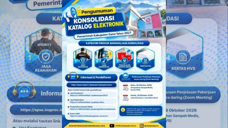 Pengumuman konsolidasi katalog elektronik Pemerintah Kabupaten Garut untuk pengadaan barang dan jasa tahun anggaran 2027.