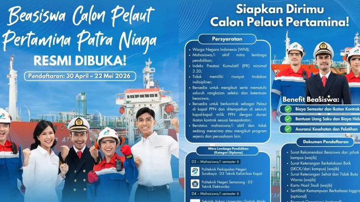 Beasiswa Calon Pelaut Pertamina 2026 Dibuka, Siap Jadi Kru Kapal? Ini Syarat dan Keuntungannya