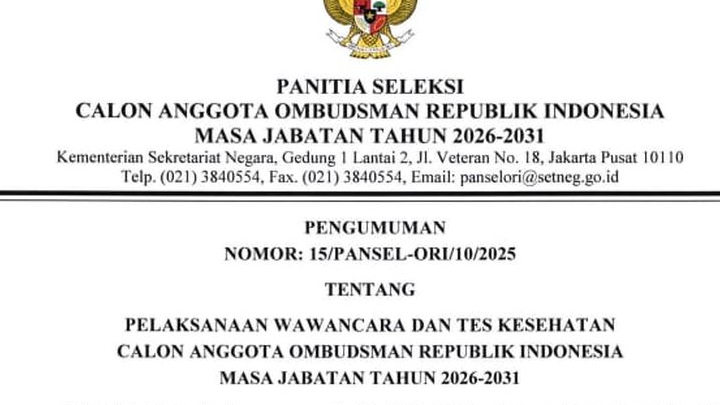 Cek, Daftar Peserta Lolos Tahap Profil Asesmen Calon Anggota Ombudsman RI, Lengkap dengan Jadwal Tes Kesehatan dan Wawancara serta Dokumen Wajib