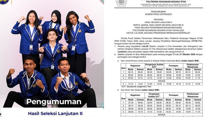 PKN STAN Umumkan Hasil Seleksi Lanjutan II dan Jadwal Tes Wawancara 2025, Segera Cek Jadwal dan Lokasi